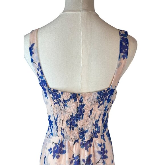 NWT ASTR The Label Medium Blush Peach/Pink Cobalt Floral Midi Dress Lightweight - Picture 9 of 16